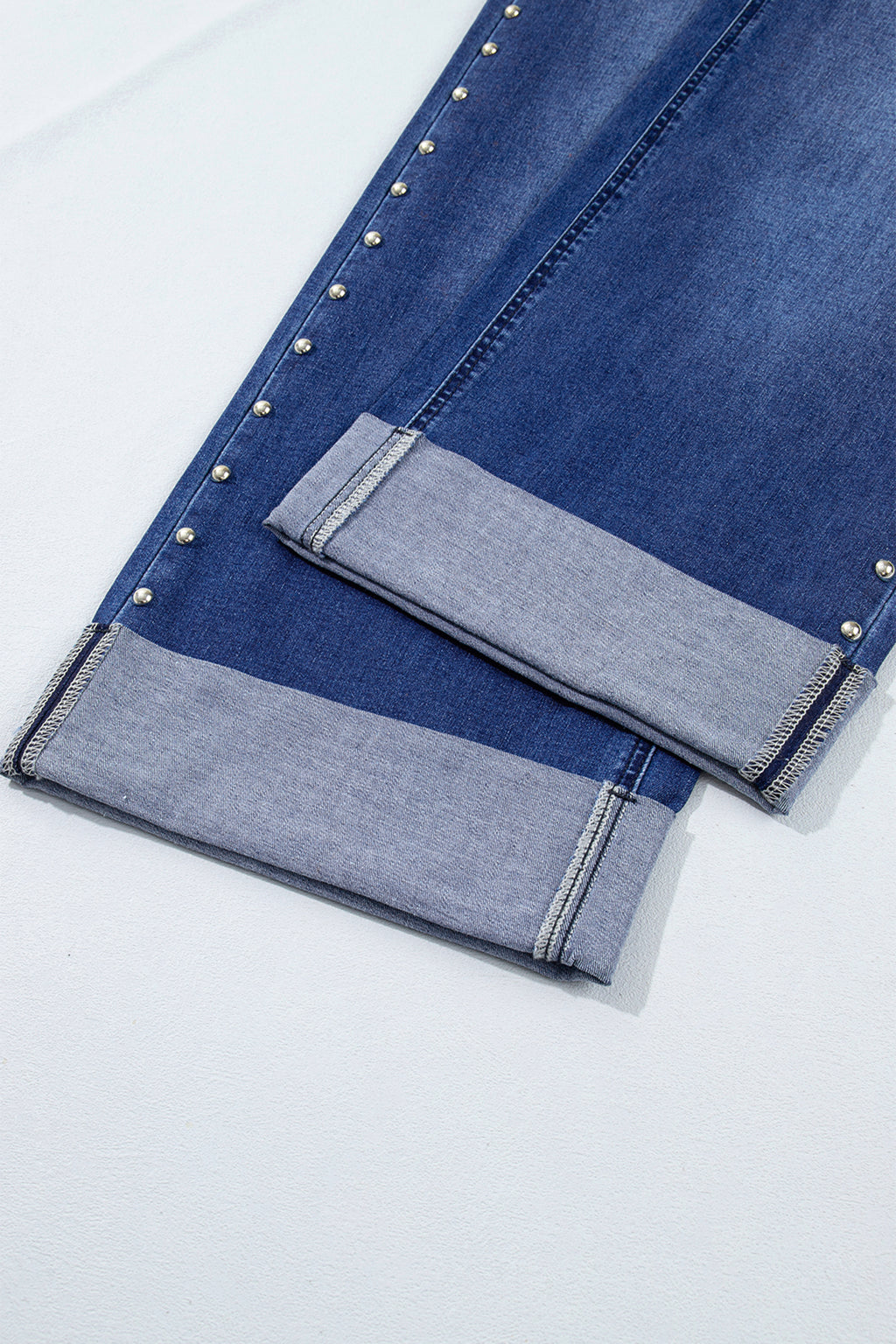 Navy Blue Studded Detail Straight Leg Casual Loose Jeans