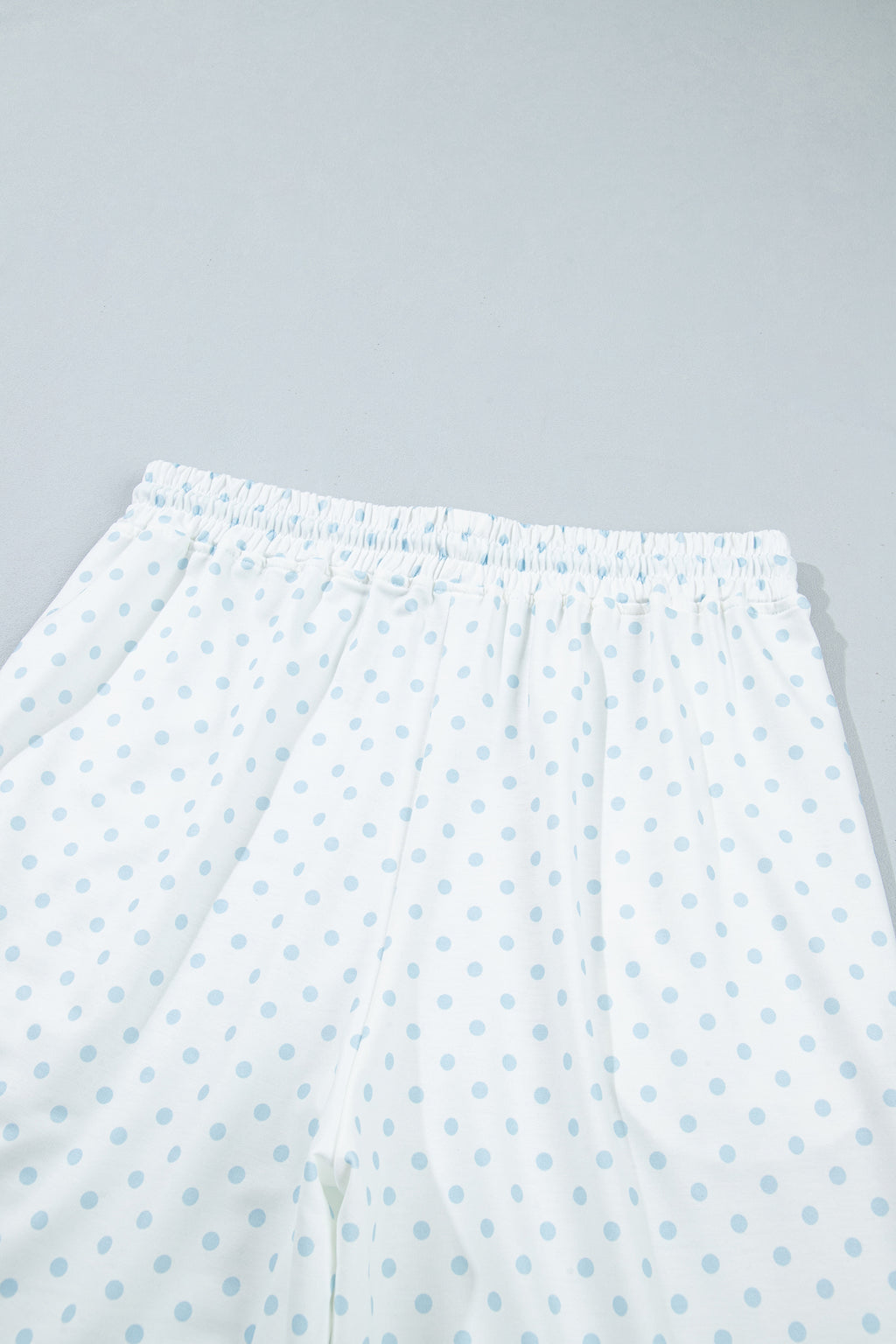Light Blue Polka Dot Patchwork Colorblock Long Sleeve Casual Two Piece Pants Set