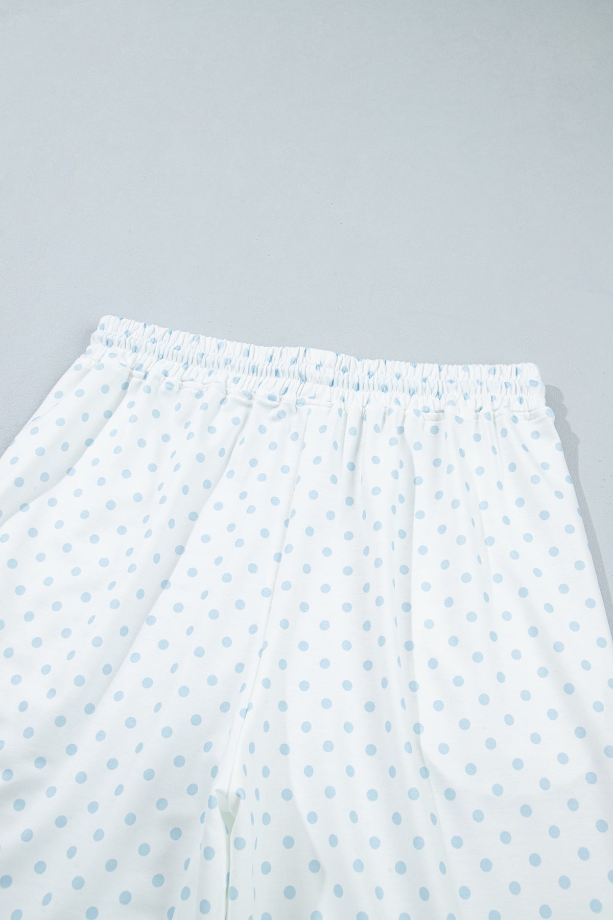 Light Blue Polka Dot Patchwork Colorblock Long Sleeve Casual Two Piece Pants Set