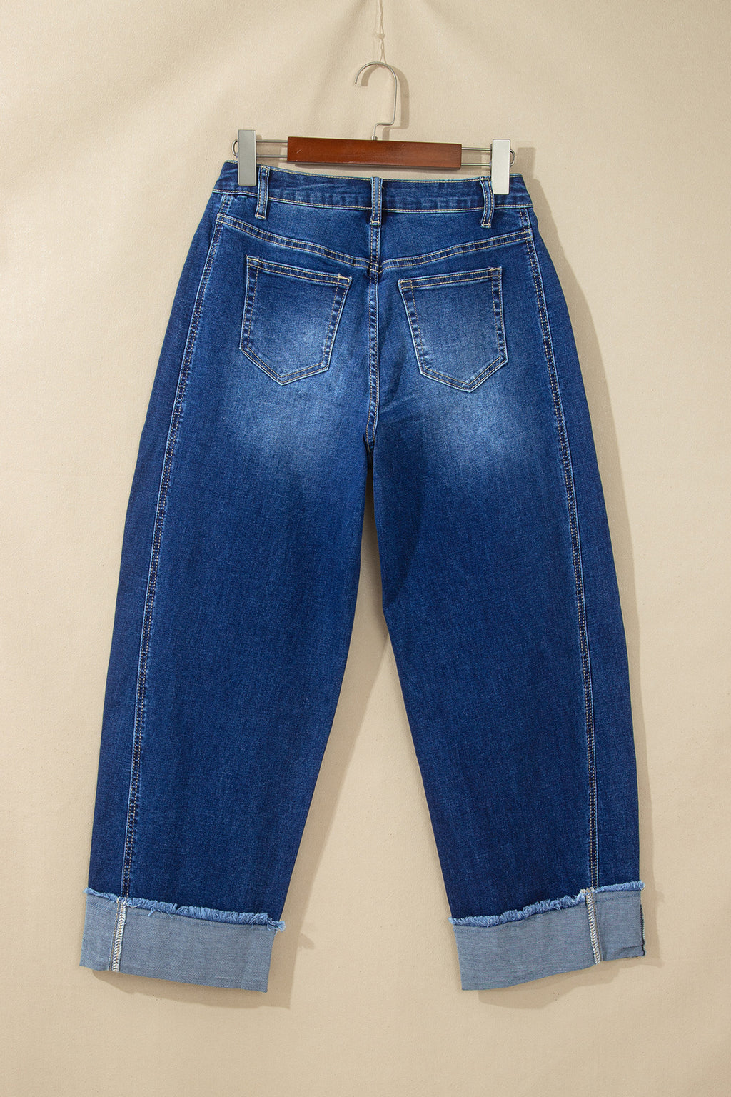 Myosotis Raw Hem Turnup Loose Ankle-length Jeans