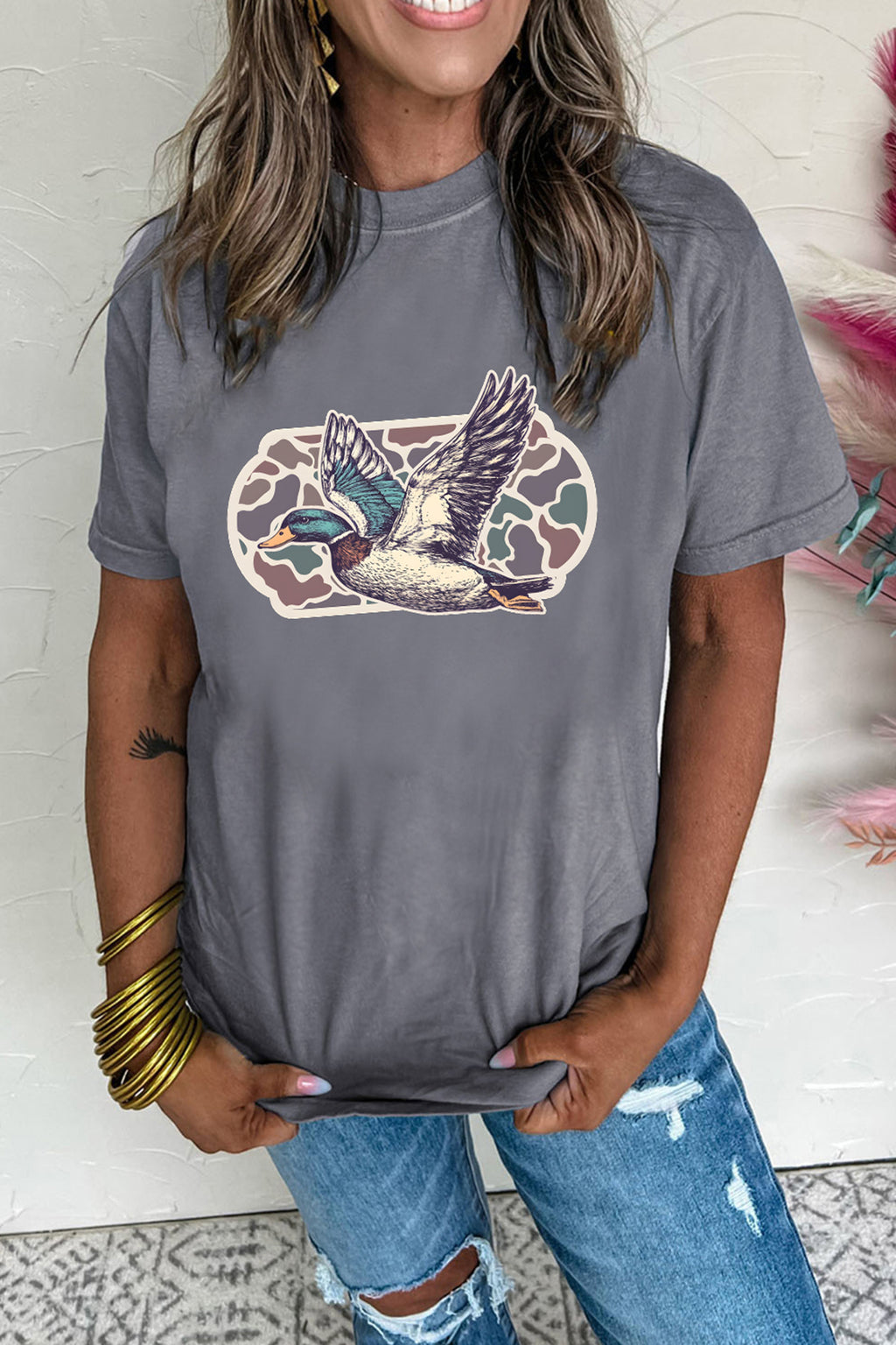 Gray Western Camo Mallard Graphic Tee