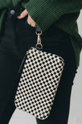 Color black Checkered  Woven Clutch Wristlet PU Leather Large Size Patterned Wallet