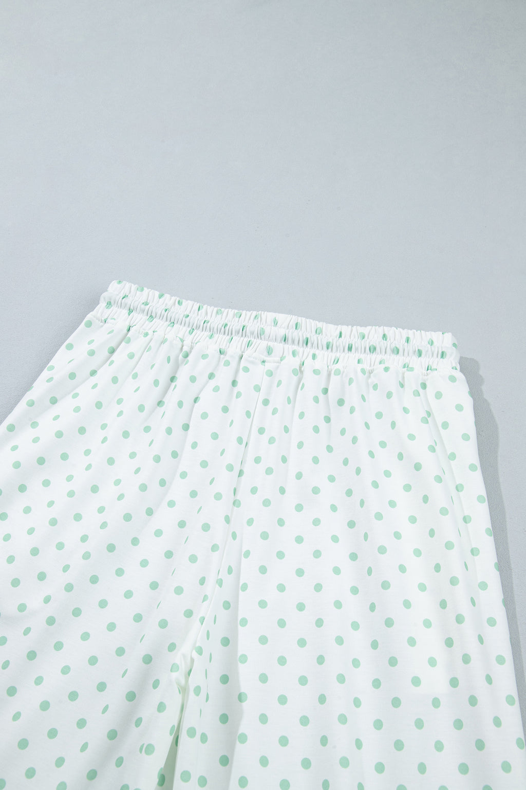 Light Blue Polka Dot Patchwork Colorblock Long Sleeve Casual Two Piece Pants Set