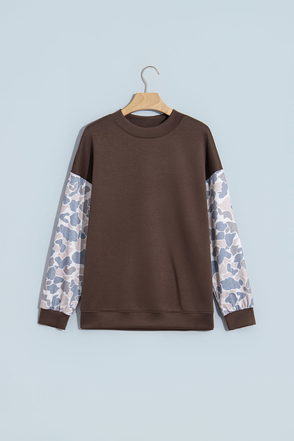 Coffee Camouflage Sleeve Crewneck Baggy Pullover Sweatshirt