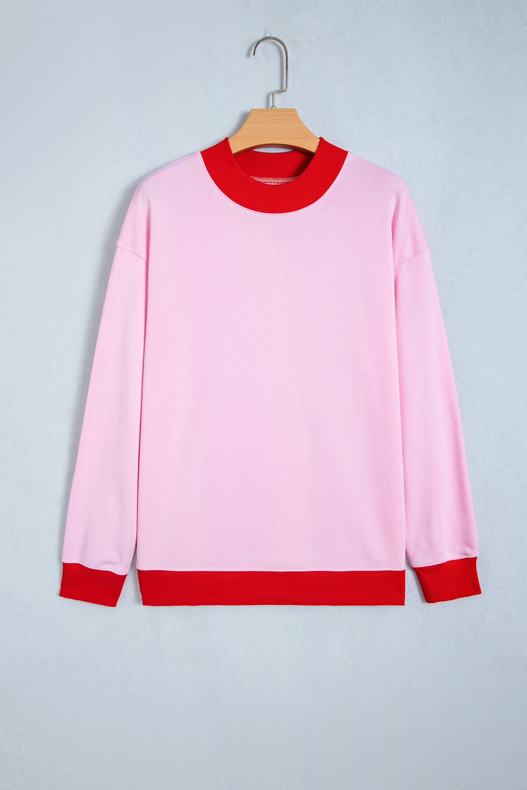Grapefruit Orange Colorblock Trim Crewneck Long Sleeve Pullover Sweatshirt