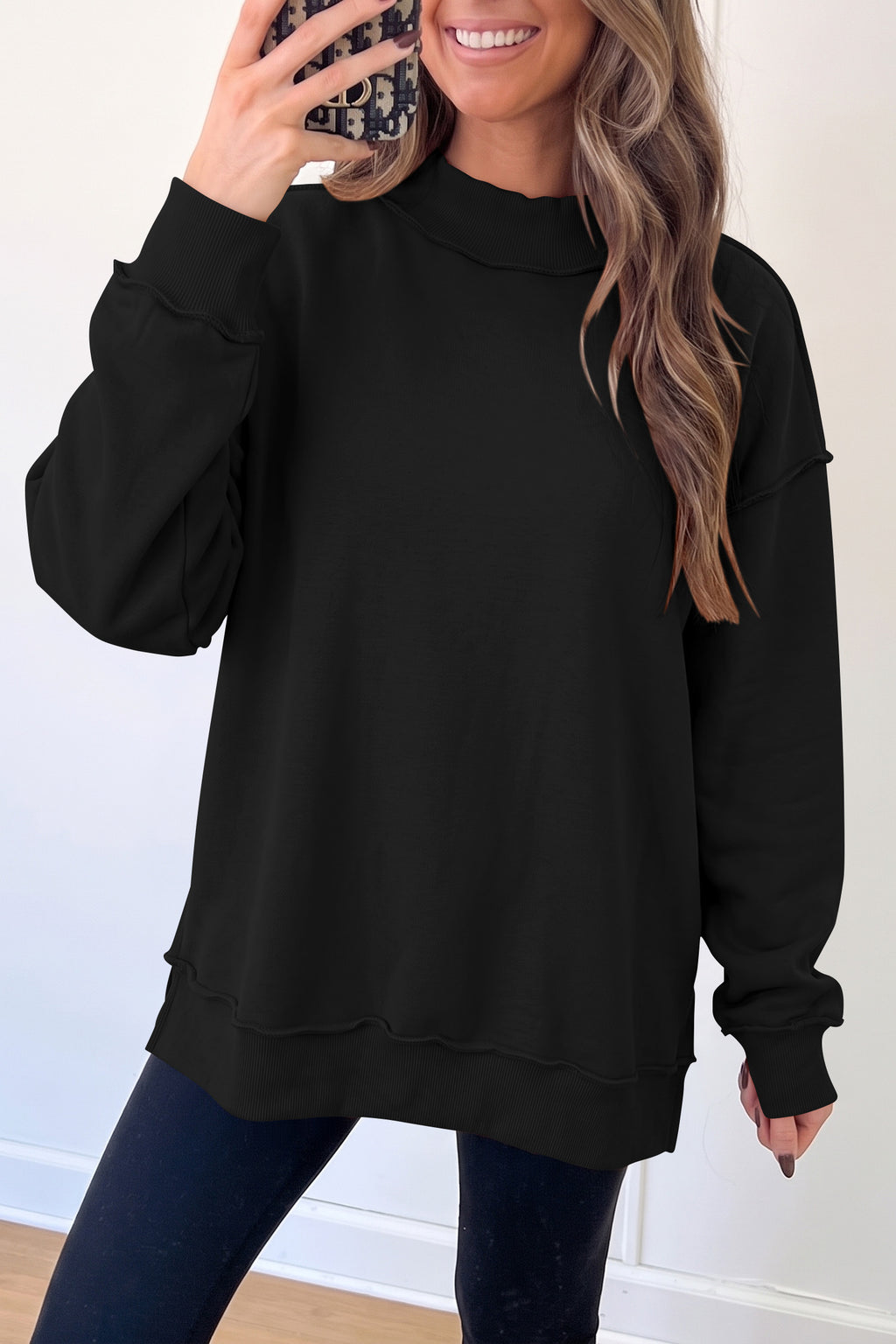 Bluing Oversize Drop Shoulder Reversible Mock Neck Sweatshirt