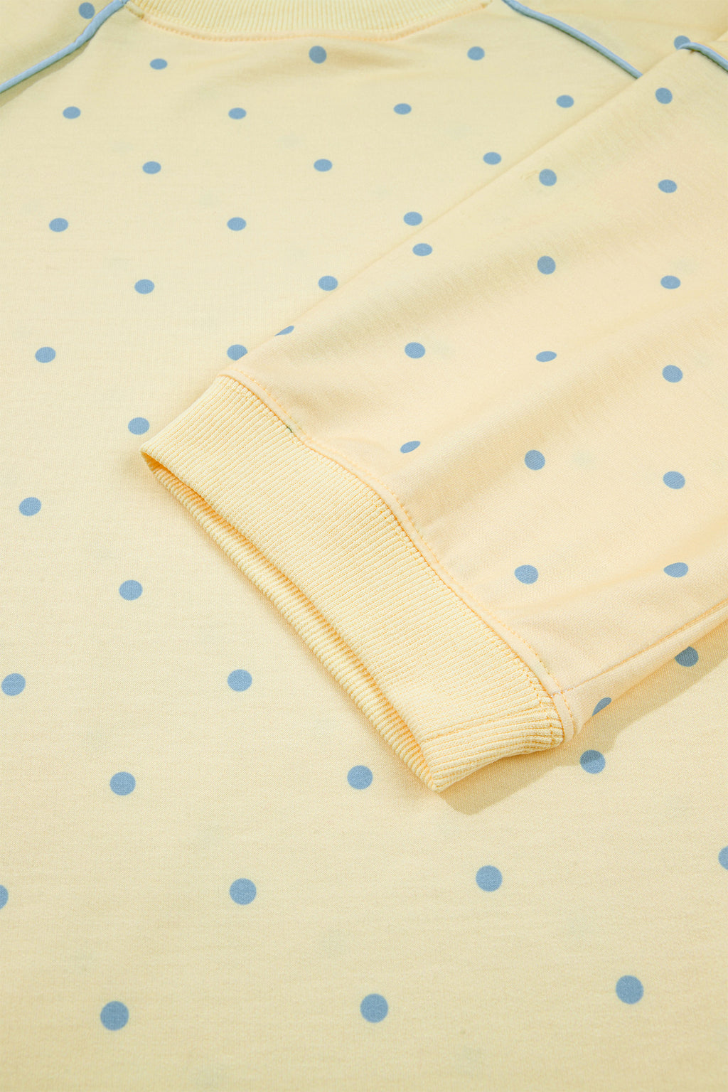 Yellow Polka Dot Print Piping Trim 3/4 Sleeve Relaxed Top