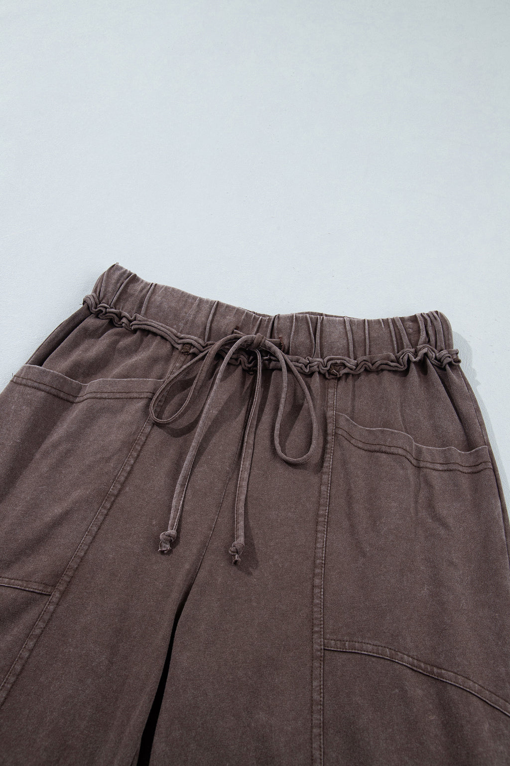Coffee Mineral Wash Seam Detail Flare Leg Drawstring Pants