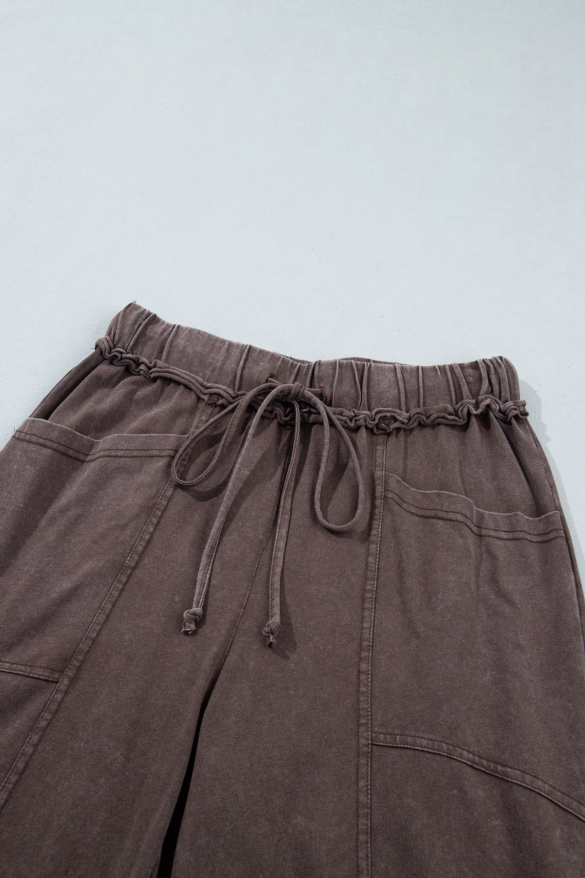 Coffee Mineral Wash Seam Detail Flare Leg Drawstring Pants