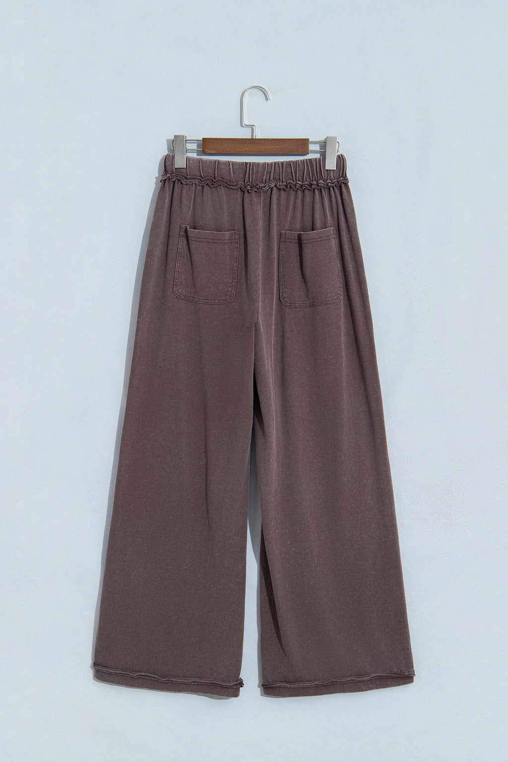 Coffee Mineral Wash Seam Detail Flare Leg Drawstring Pants