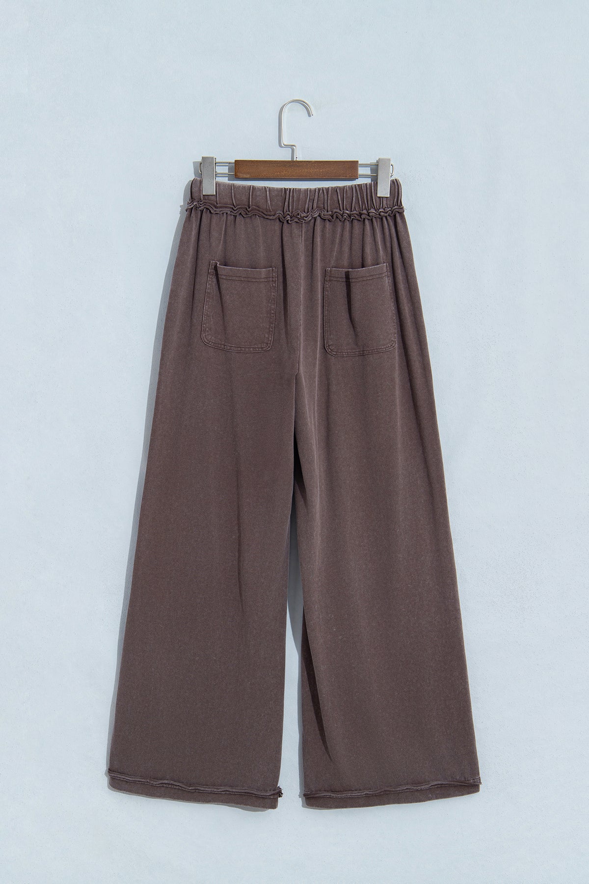 Coffee Mineral Wash Seam Detail Flare Leg Drawstring Pants