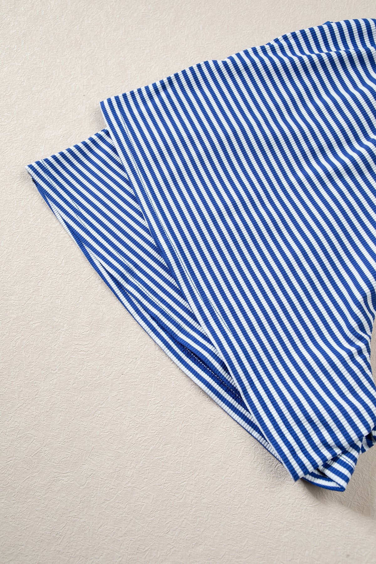 Blue Stripe Oversized Long Sleeve Top Drawstring Loose Shorts 2pcs Set