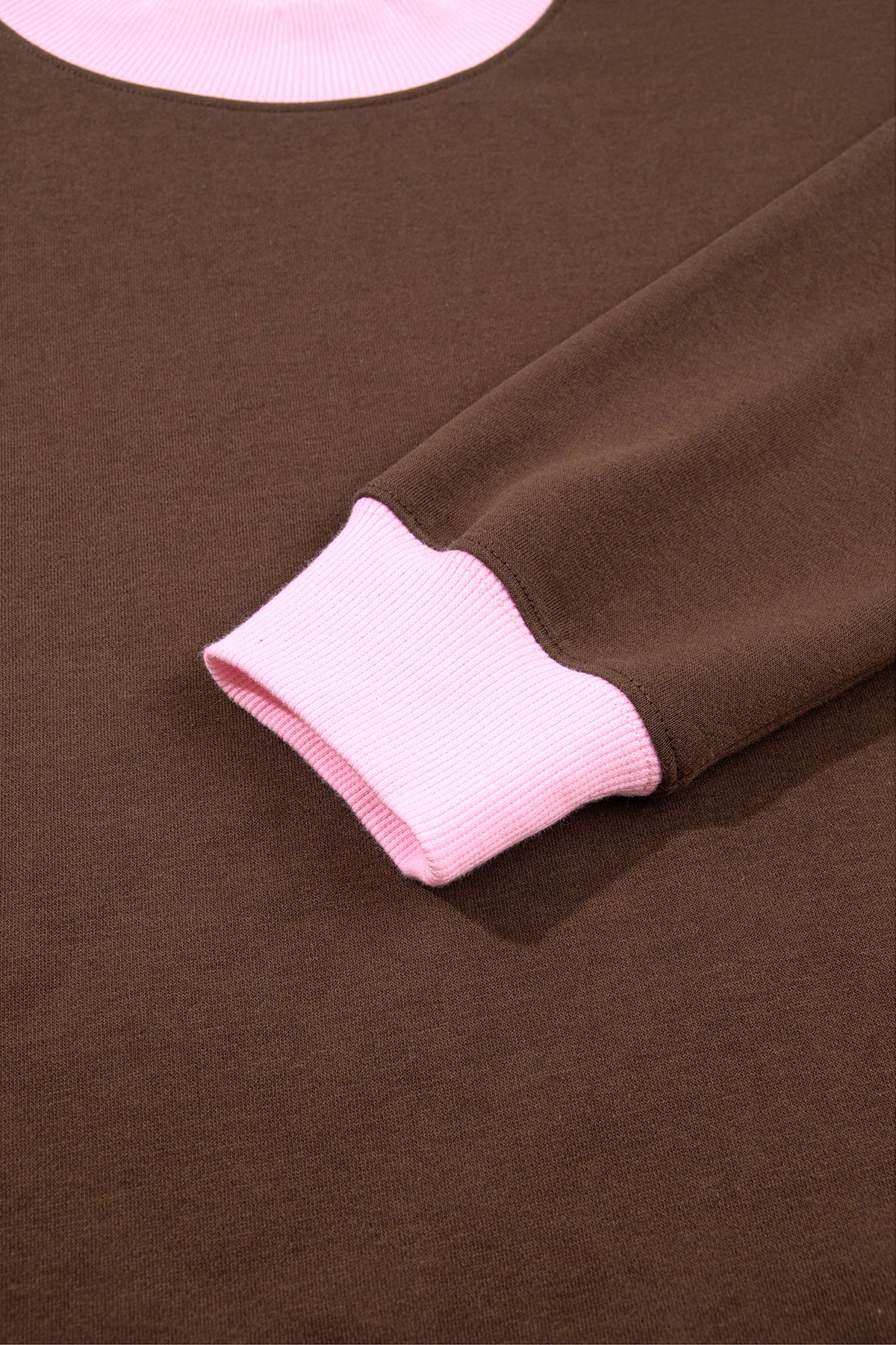 Grapefruit Orange Colorblock Trim Crewneck Long Sleeve Pullover Sweatshirt