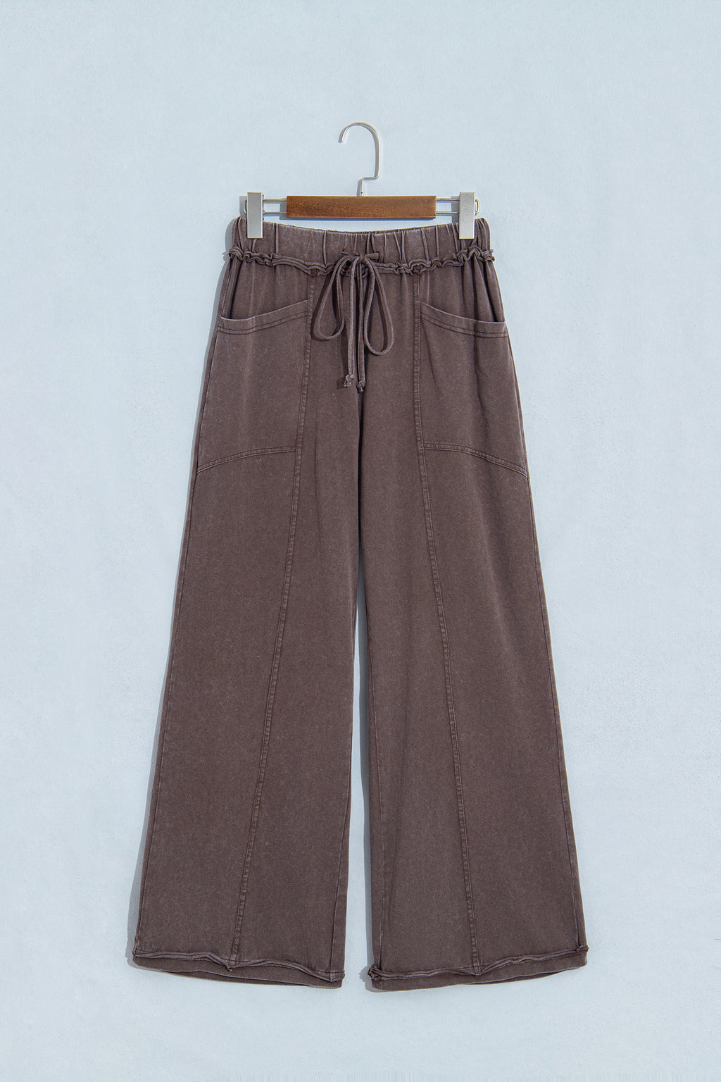 Coffee Mineral Wash Seam Detail Flare Leg Drawstring Pants