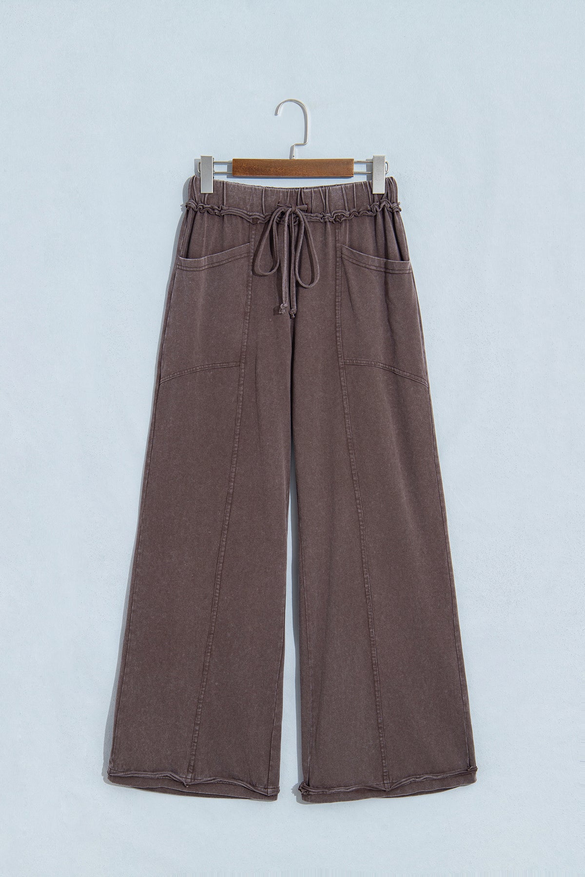 Coffee Mineral Wash Seam Detail Flare Leg Drawstring Pants
