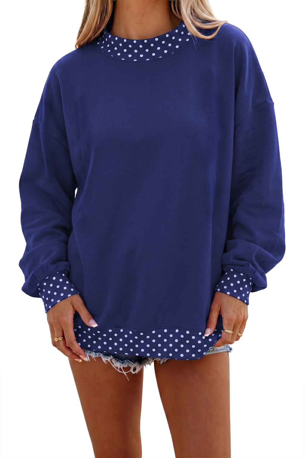 Red Colorblock Polka Dot Contrast Trim Oversized Sweatshirt