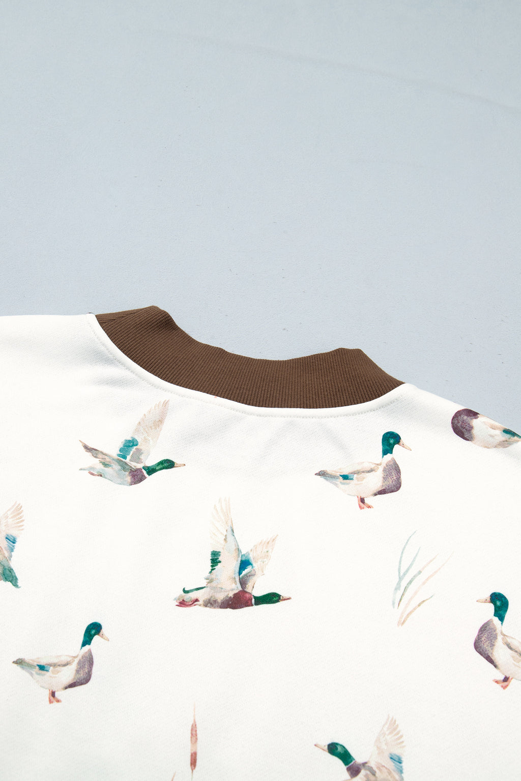 Beige Western Mallard Letter Print Baggy Pullover Sweatshirt