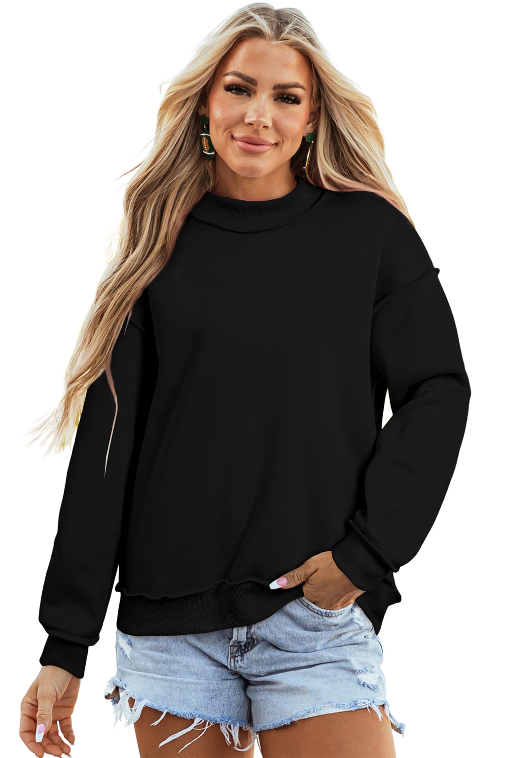 Bluing Oversize Drop Shoulder Reversible Mock Neck Sweatshirt