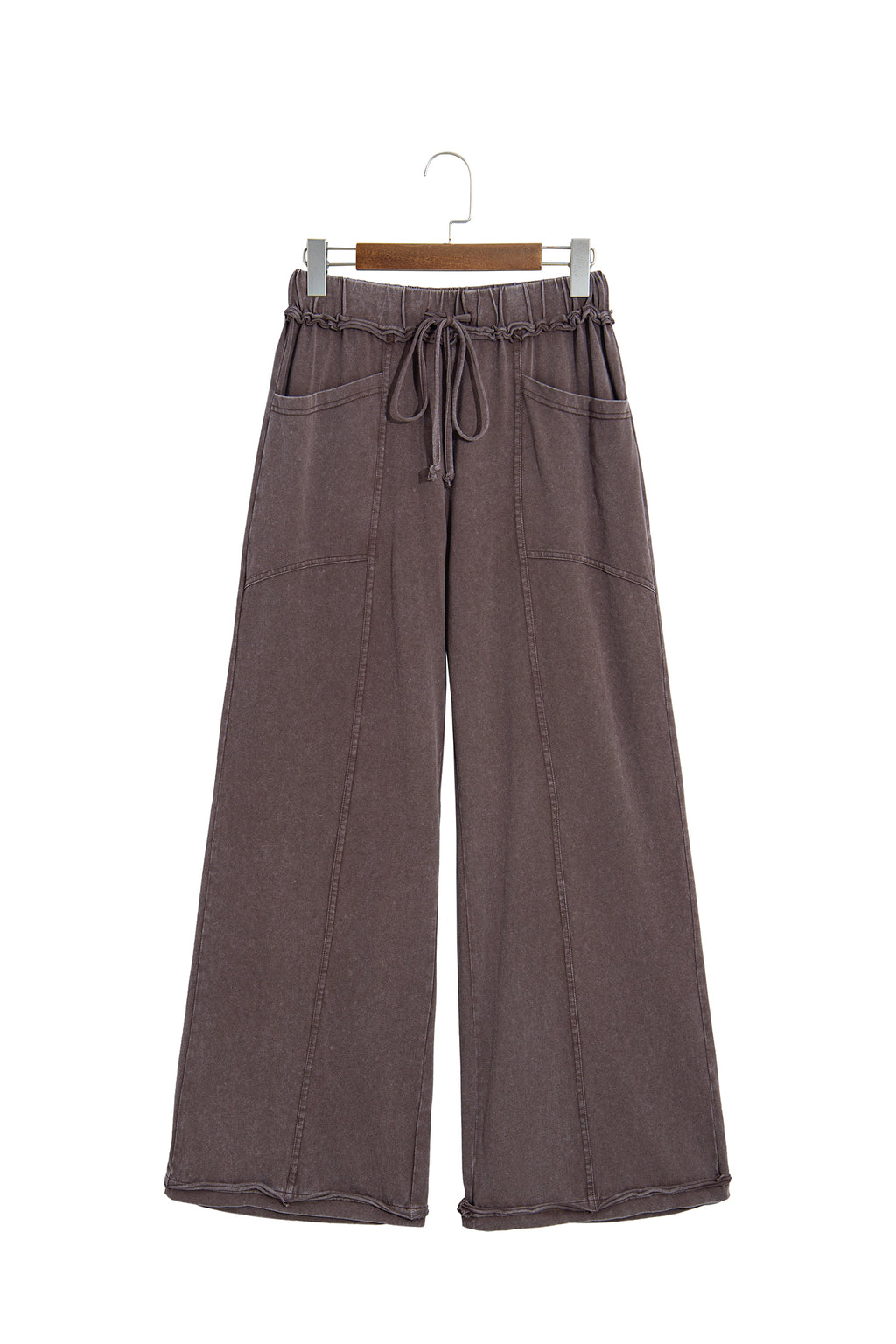 Coffee Mineral Wash Seam Detail Flare Leg Drawstring Pants