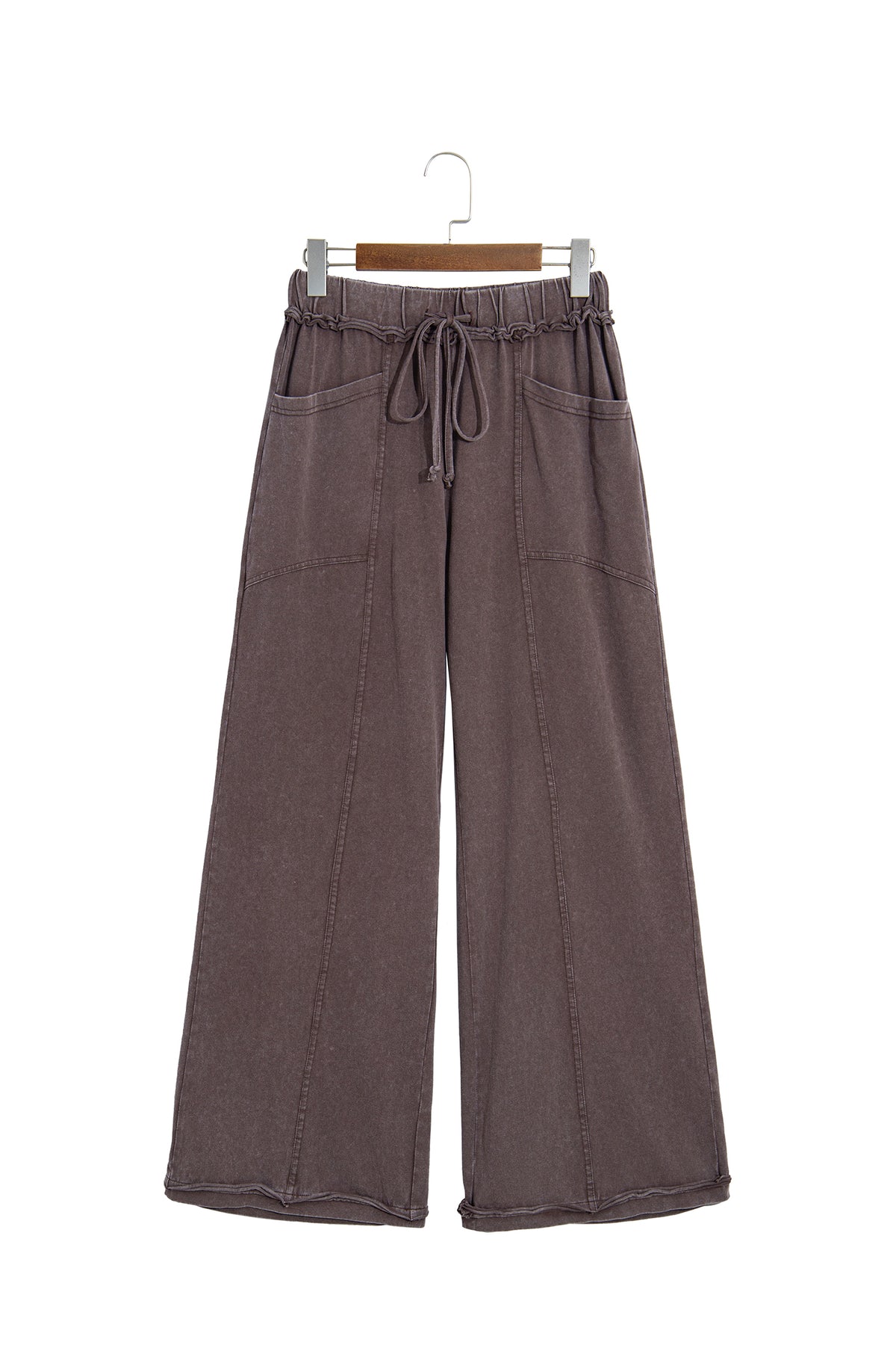 Coffee Mineral Wash Seam Detail Flare Leg Drawstring Pants