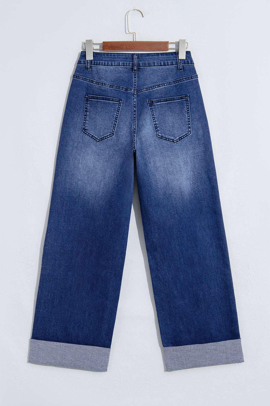 Navy Blue Studded Detail Straight Leg Casual Loose Jeans