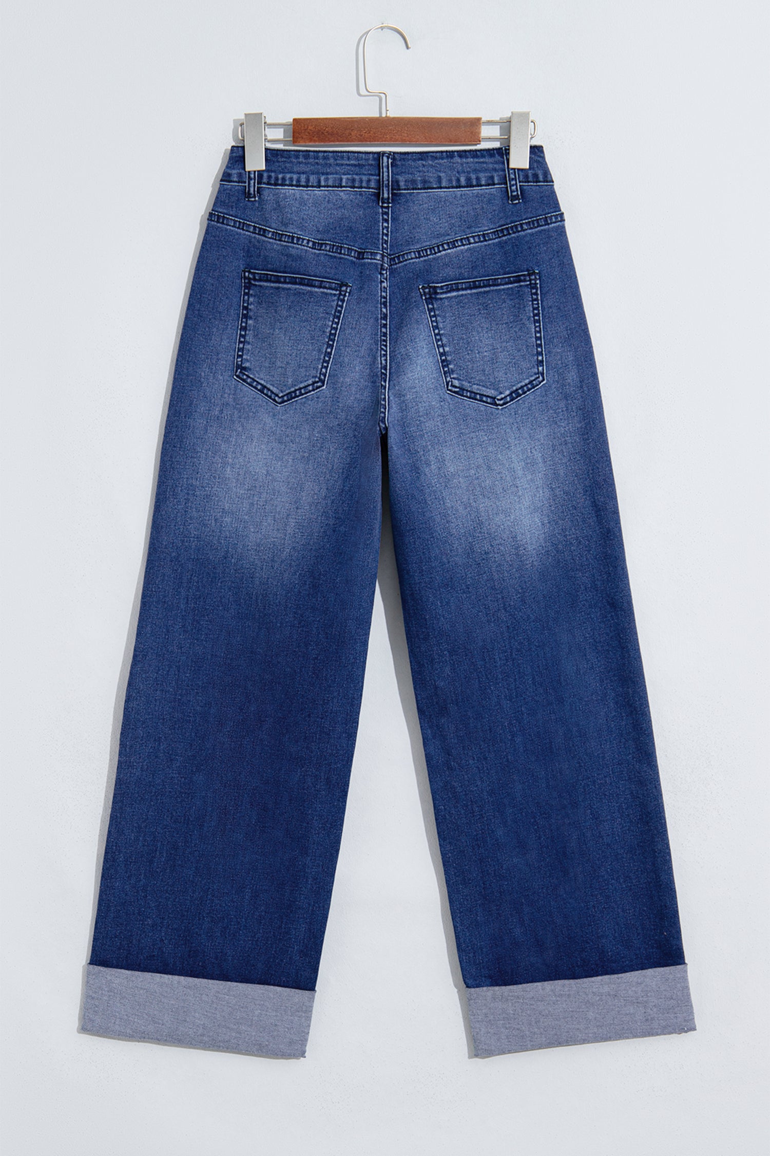 Navy Blue Studded Detail Straight Leg Casual Loose Jeans