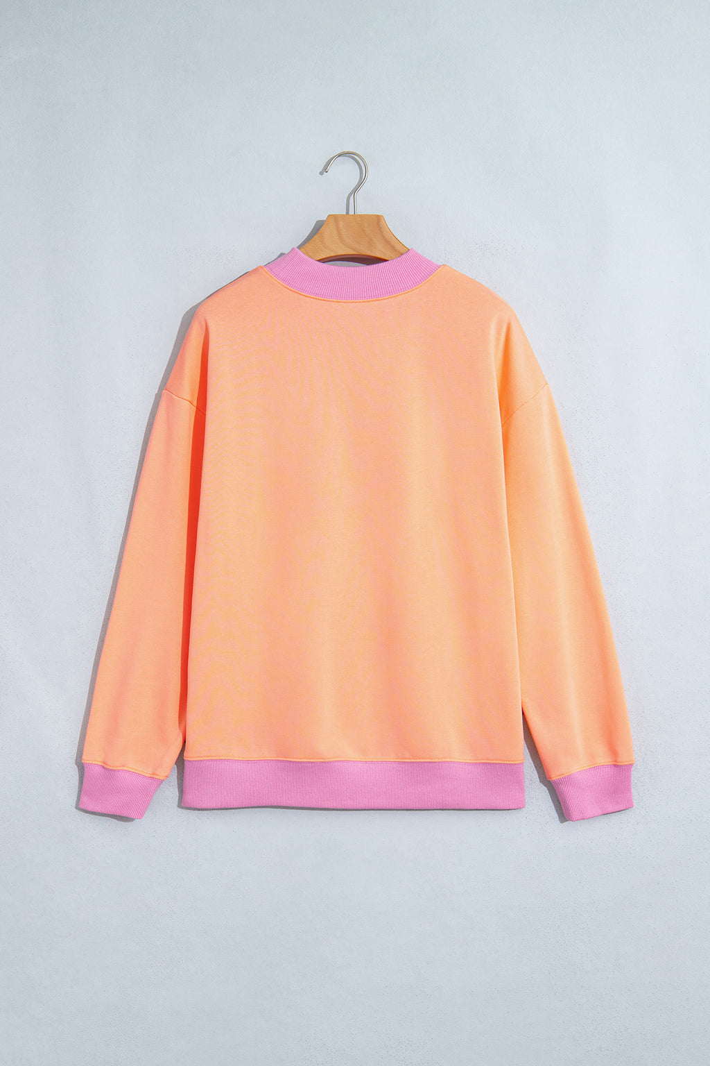 Grapefruit Orange Colorblock Trim Crewneck Long Sleeve Pullover Sweatshirt