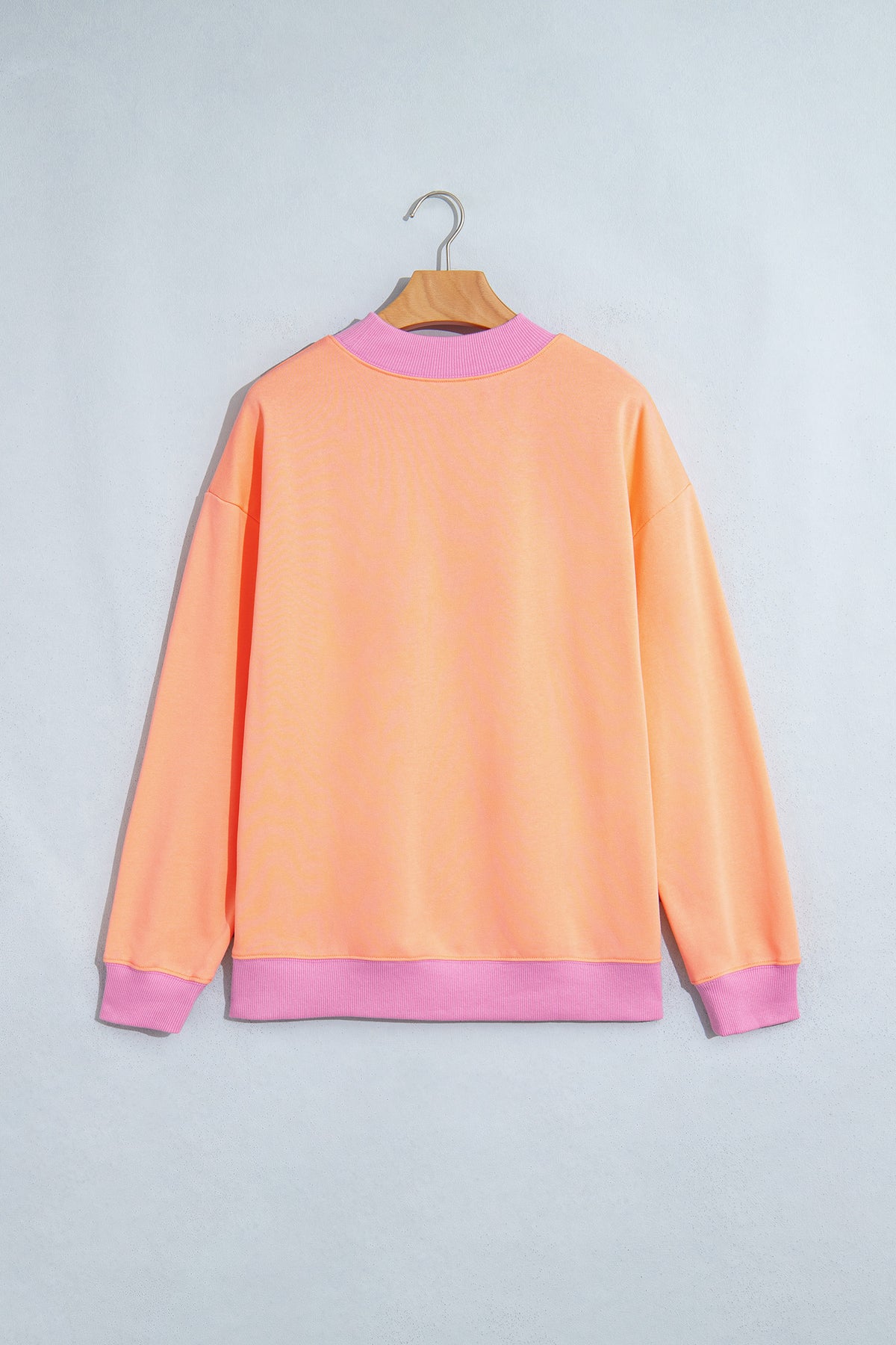 Grapefruit Orange Colorblock Trim Crewneck Long Sleeve Pullover Sweatshirt