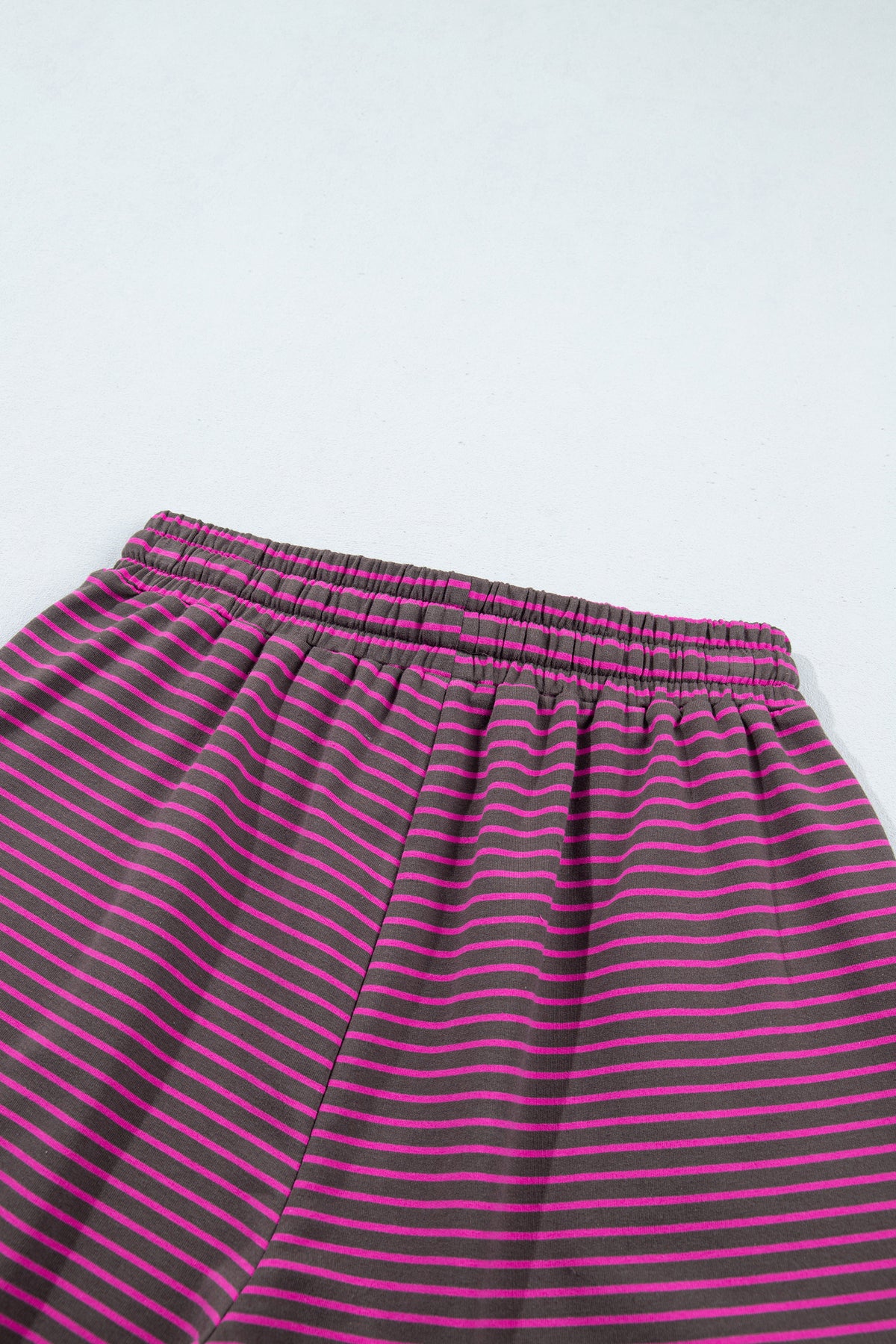 Pink Stripe Ribbed Patchwork Mock Neck Baggy Pullover Matching Shorts Set
