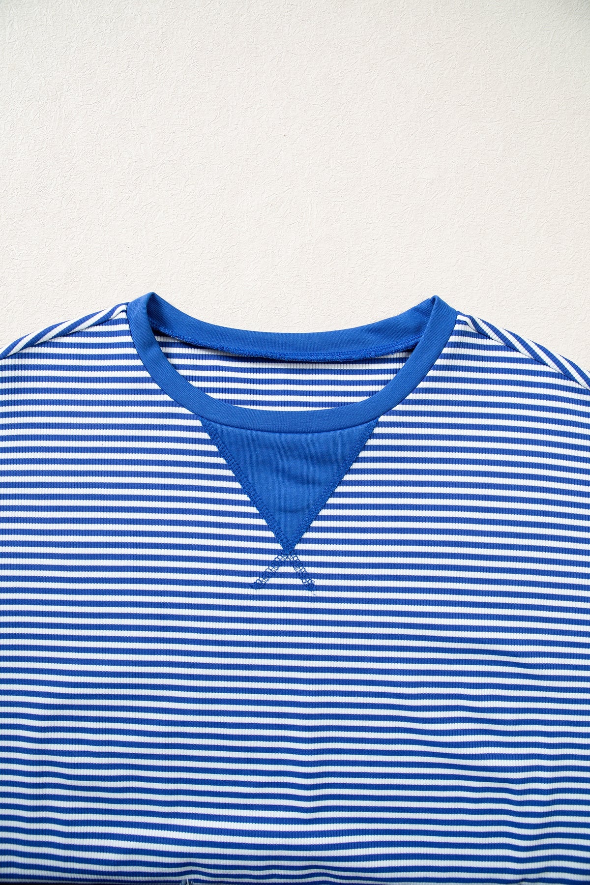 Blue Stripe Oversized Long Sleeve Top Drawstring Loose Shorts 2pcs Set