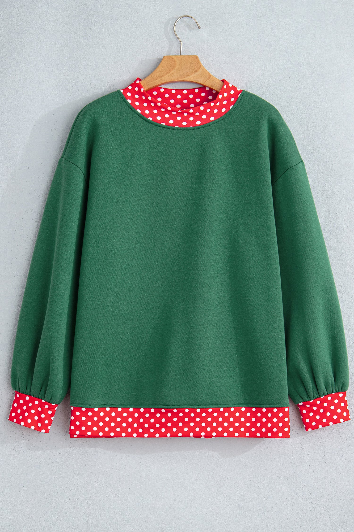 Red Colorblock Polka Dot Contrast Trim Oversized Sweatshirt