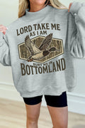 Gray Exposed Seam Mock Neck Western Print Duck Sweatshirt