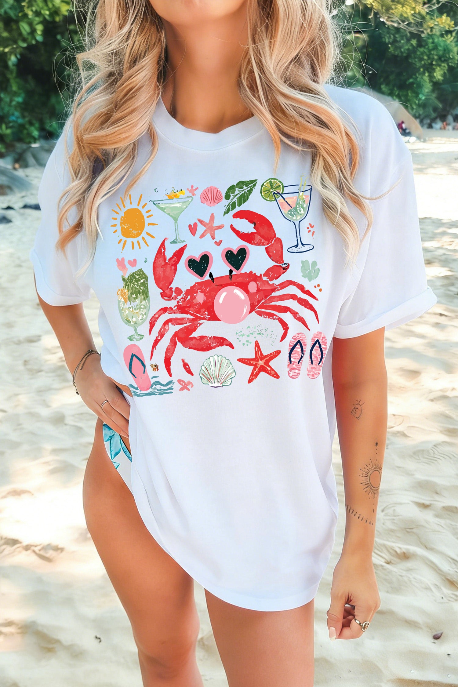 White Summer Vacation Crab Graphic Tee