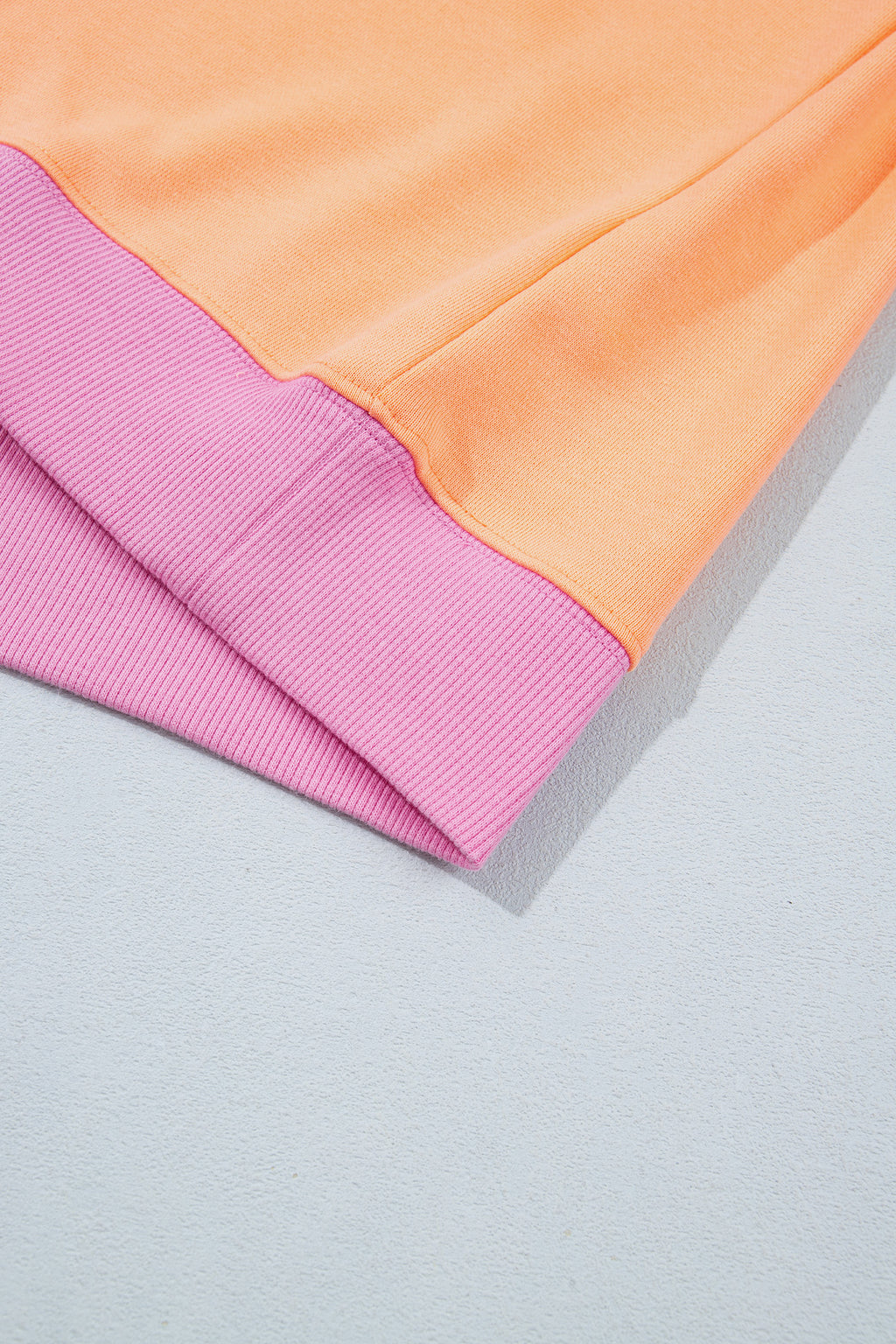 Grapefruit Orange Colorblock Trim Crewneck Long Sleeve Pullover Sweatshirt