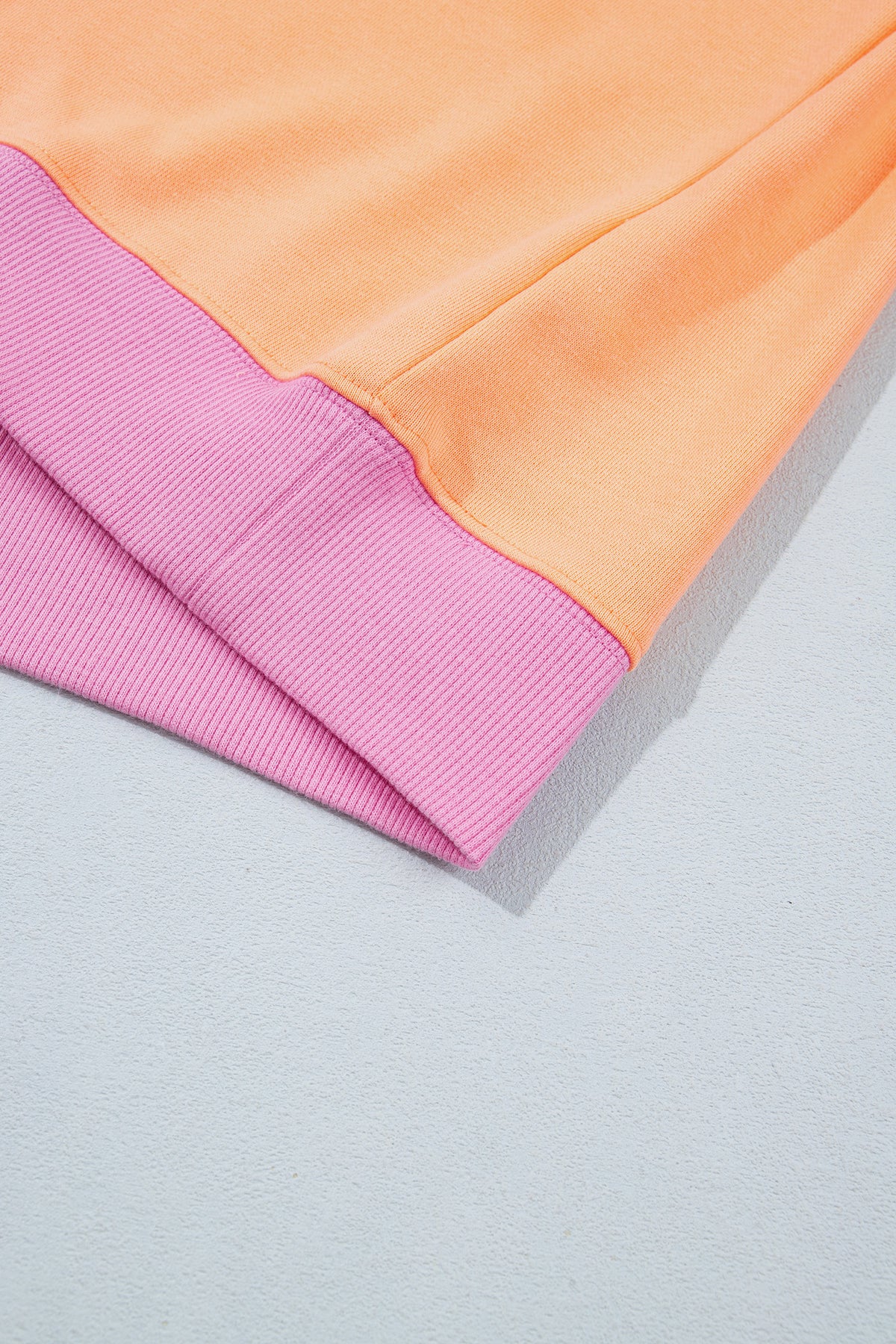 Grapefruit Orange Colorblock Trim Crewneck Long Sleeve Pullover Sweatshirt