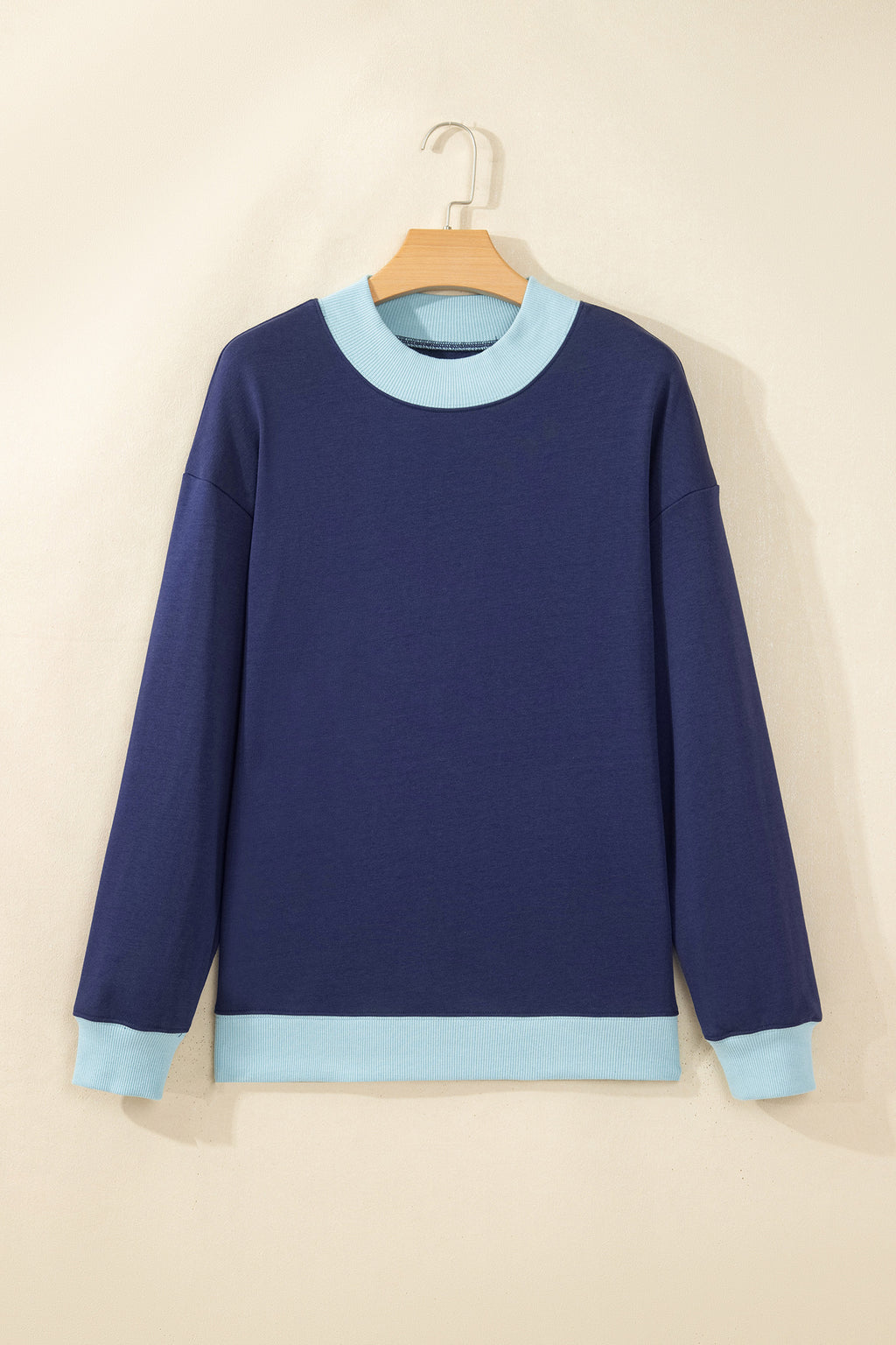 Grapefruit Orange Colorblock Trim Crewneck Long Sleeve Pullover Sweatshirt