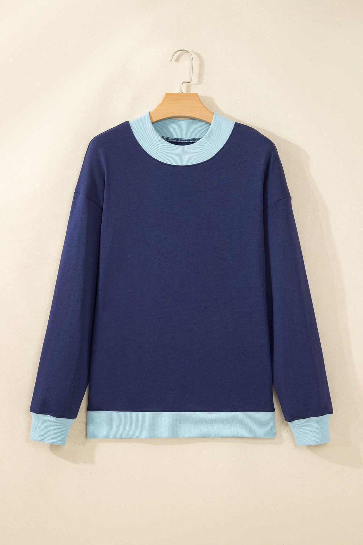 Grapefruit Orange Colorblock Trim Crewneck Long Sleeve Pullover Sweatshirt