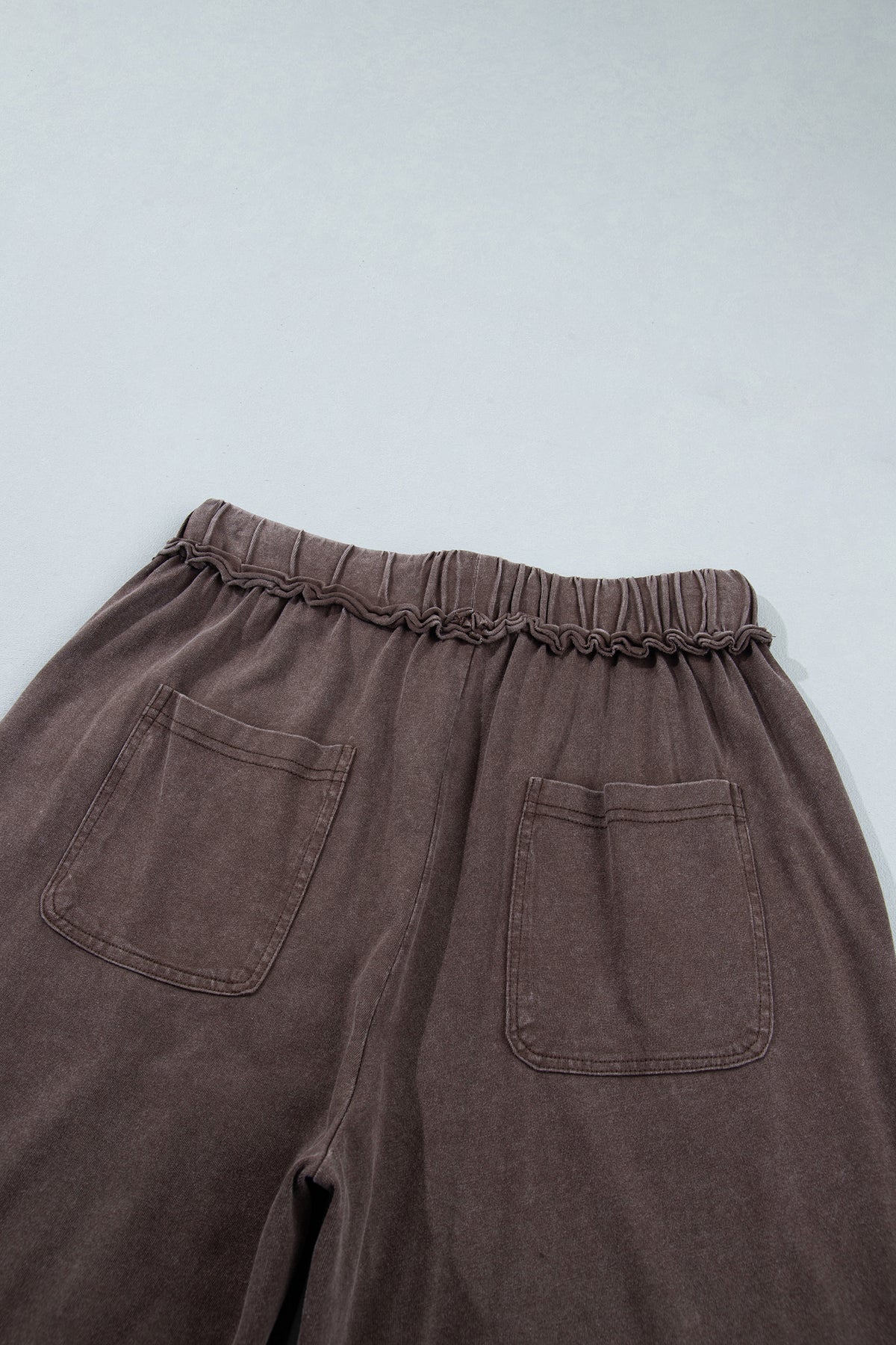 Coffee Mineral Wash Seam Detail Flare Leg Drawstring Pants