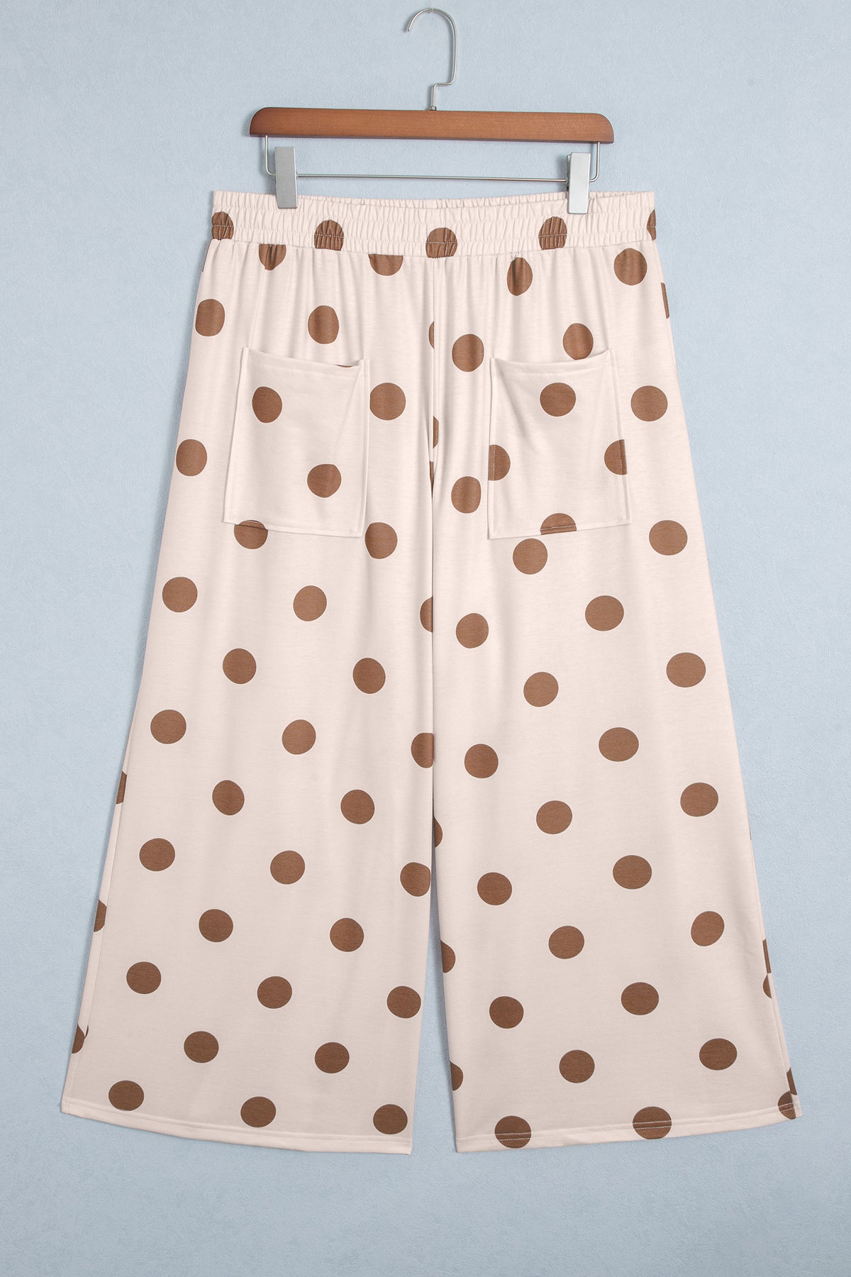 Brown Polka Dot Elastic Waist Wide Leg Plus Size Pants