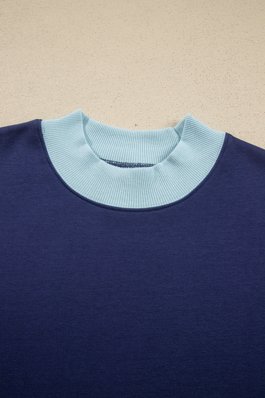 Grapefruit Orange Colorblock Trim Crewneck Long Sleeve Pullover Sweatshirt