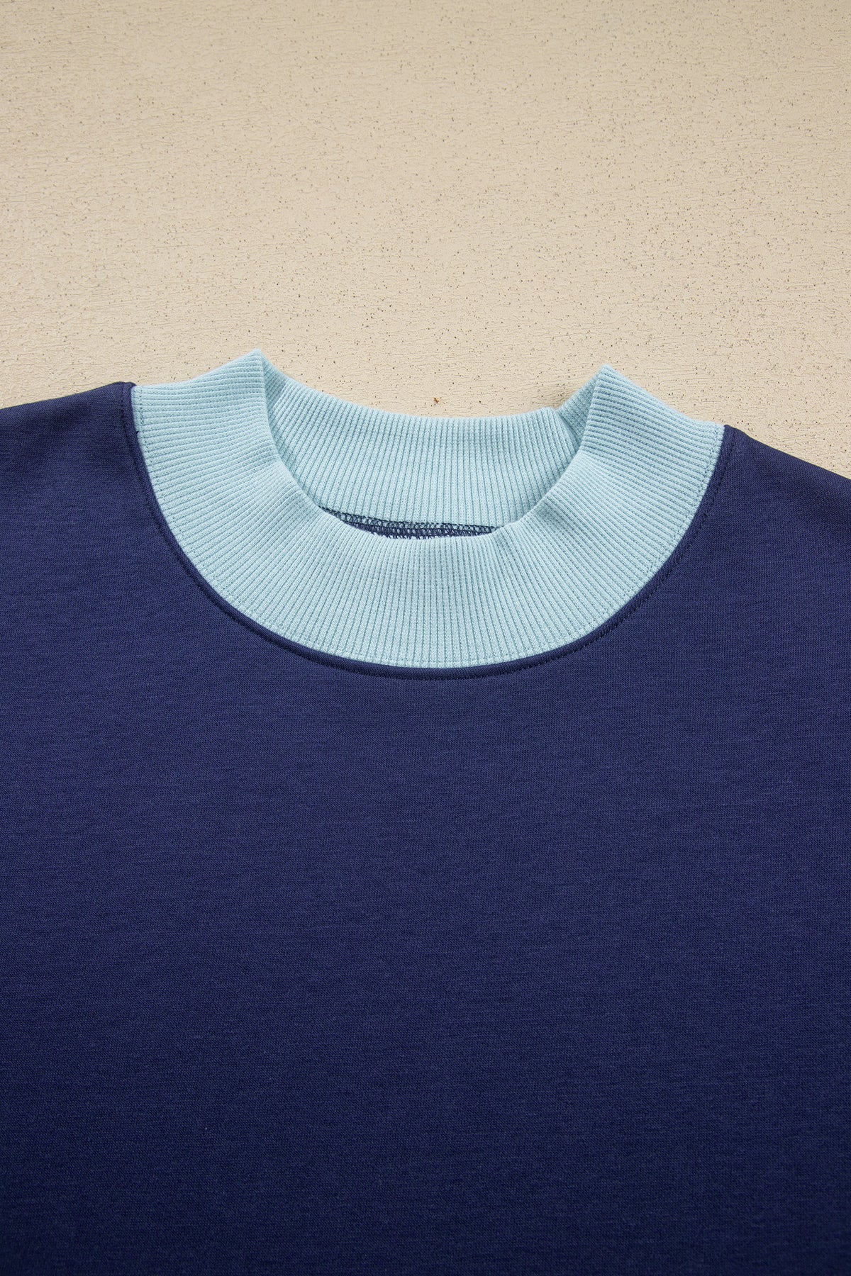Grapefruit Orange Colorblock Trim Crewneck Long Sleeve Pullover Sweatshirt
